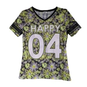 Justice Glitter Jersey Daisy Print Black Detailing Neon Green White Grey- sz 16